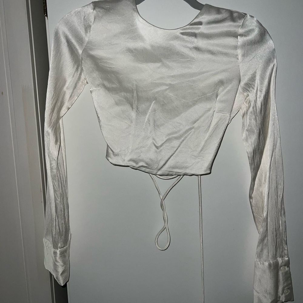 Zara Cream Satin Long Sleeve Blouse